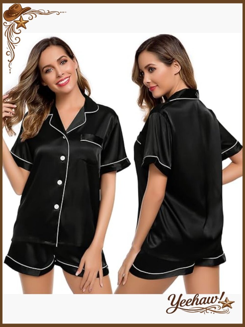 Silk Satin Pajama Set Short Sleeve Button-Down Loungewear Two-Piece
